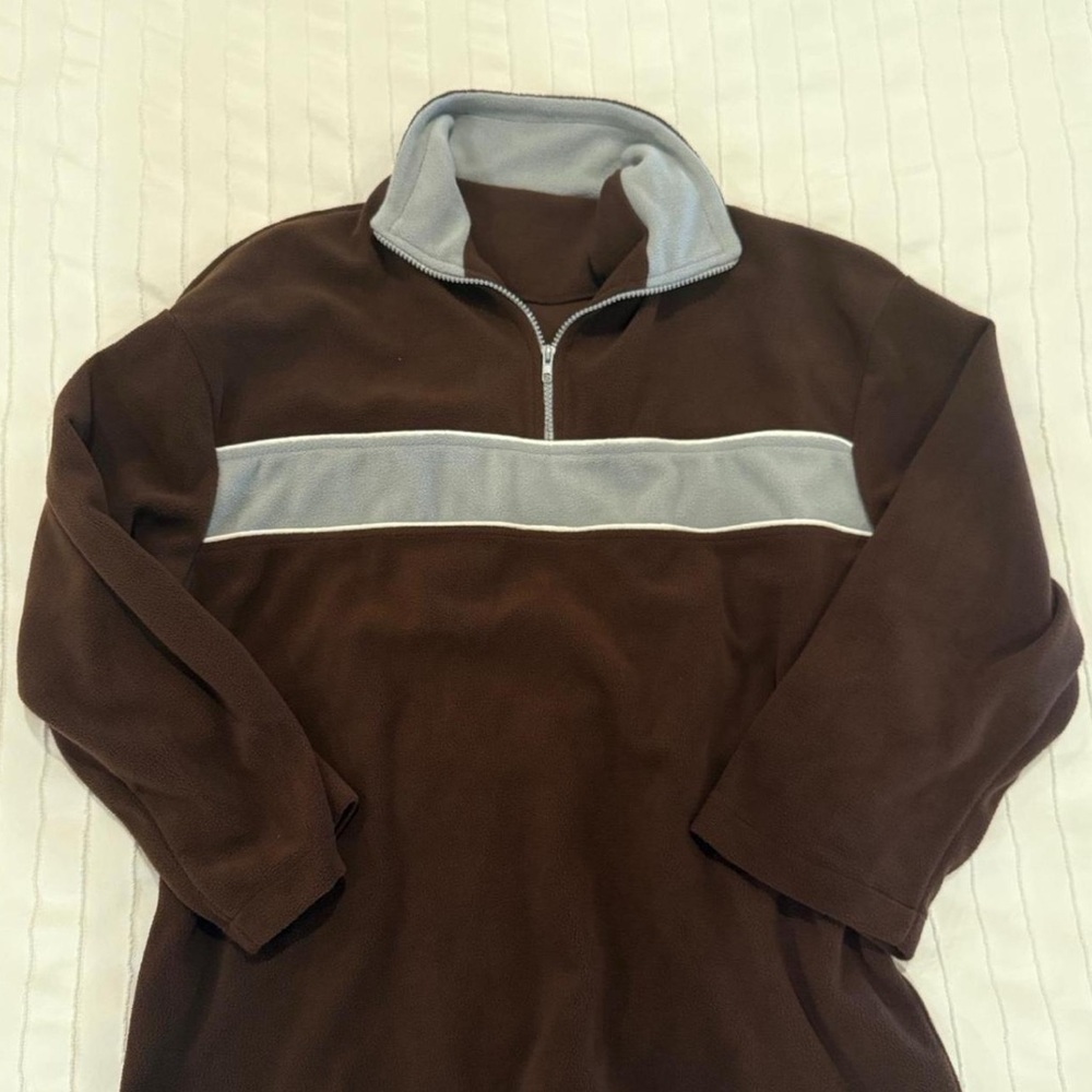 Brown Quarter-Zip Pullover with Gray Stripe
